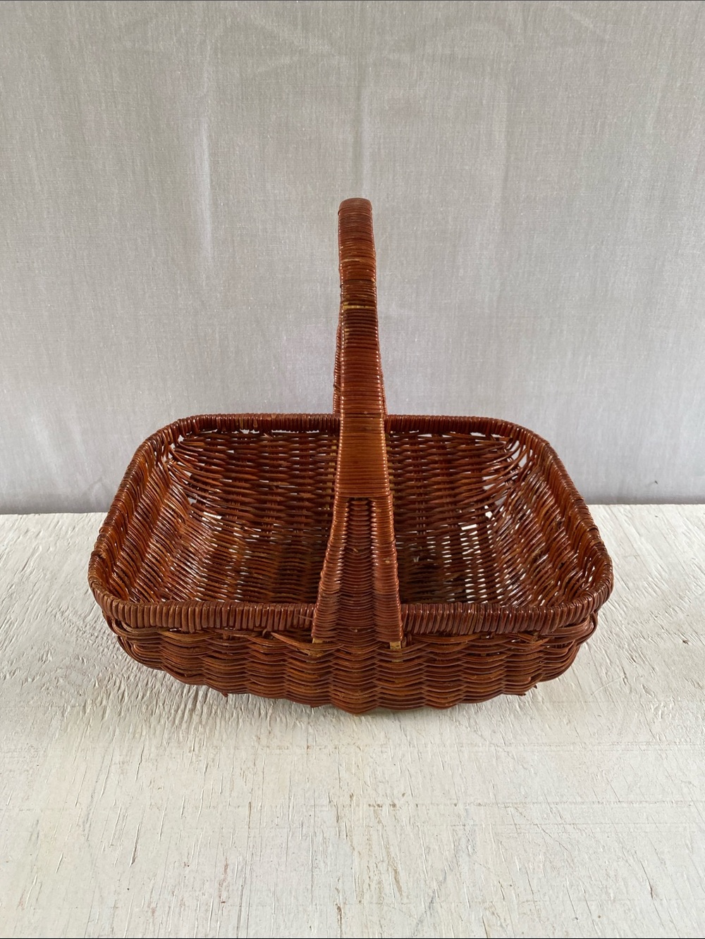 Vintage Handwoven Handle Basket - Brown Decorative Home Accent